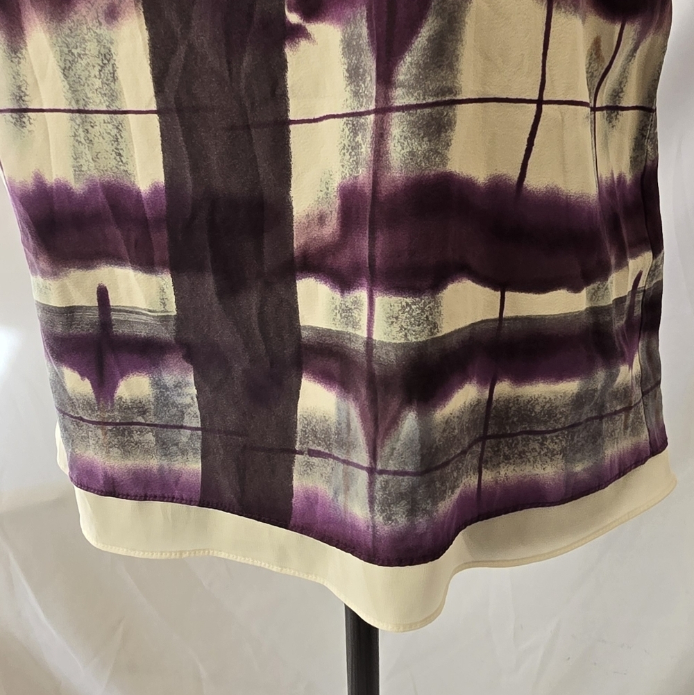 alice+olivia women XS silk watercolor 3/4 zipper blouse short sleeve boho Career - Picture 4 of 8